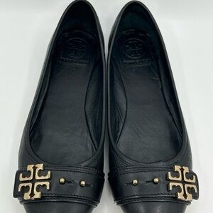 Tory Burch Black Flats with Gold Logo